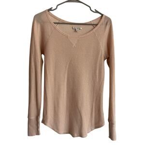 American Eagle Women's Waffle Knit Pull Over Scoop Neck Top Size M Metallic Pink